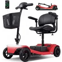 LVHOM Elektromobil faltbar Seniorenmobil, 4-Rad-Elektroroller, Rw. 25km, 12Ah, 250 W, 6 km/h, (abnehmbar Blei-Säure-Ionen Batterie + Handy-Ladeanschluss + vorderer Aufbewahrungskorb + abnehmbar/atmungsaktiv/höhenverstellbarer Sitz + verstellbarer Len