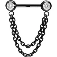 PIERCINGLINE Brustwarzenpiercing Titan Barbell mit Push Fit 2 KETTEN + KRISTALLE (Barbells, 1-tlg)