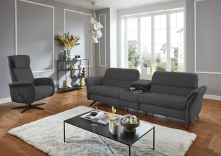 Home affaire 3-Sitzer "Bellaria, inklusive 2x Relaxfunktion motorisch mit Herz-Waage-Beschlag" Zwischenelement mit Tisch, Steckdose & USB-Ladestation