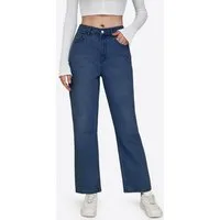 Imily Bela Loose-fit-Jeans Damen Hochgeschnittene Jeans mit weitem Bein (Packung, 1-tlg., 1per-Pack) in Unifarbe