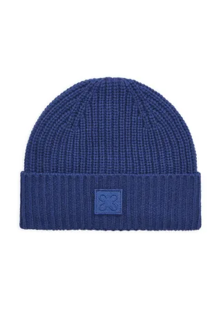 Mütze in weicher Wollmischung aus Rippenstrick blau