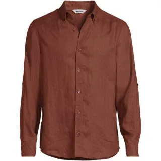 Hemd aus reinem Leinen mit Rollärmeln, Herren,  Blau, Leinen, by Lands' End