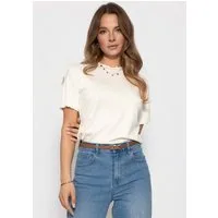 SASSYCLASSY T-Shirt Shirt mit Wellenkante für Damen Schlichtes T-Shirt mit Rundhalsausschnitt in fließendem Material
