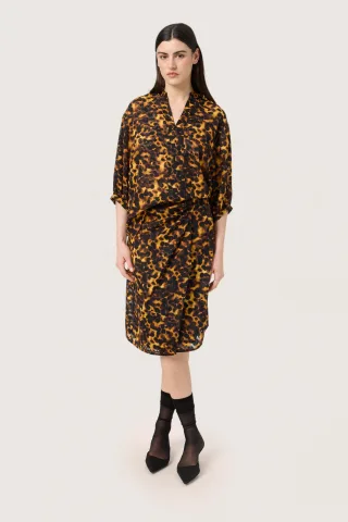 Langarm-Bluse Lockere Passform Tortoise Print yellow black