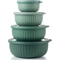 Arendo Salatschüssel 4er Schüssel Set mit Deckel, 0,38 bis 2,4 Liter, Rührschüssel, Kunststoff, (Set, 4-tlg), auslaufsicher, stapelbar, Spülmaschinen & Mikrowellen geeignet