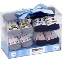 BRUBAKER Socken Babysocken für Jungen und Mädchen 0-12 Monate (4-Paar, Baumwollsocken mit Auto Motiven) Baby Geschenkset für Neugeborene in Geschenkverpackung mit Schleife