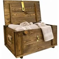 Kistenkolli Altes Land Allzweckkiste Truhe Hugo braun mit Deckel 50 x 36 x 26cm (Spar-Set)