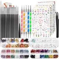 Refined Living Nageldesign Zubehör Nageldesign Set, Nail Art Pinsel Set,Nailart Pinsel & Dekorationen Set, Pinsel Für Gelnägel,Professionelles Nail Art Set 15 Pcs Nagel Pinsel, 5 Blätter Nagelsticker, Schmetterling & Herzenform Nagel Pailletten, Stra