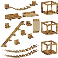 QLS Katzen-Kletterwand Deckenmontage und Wandmontage Geflammt 15-tlg., Set XXL Hängebrüke Katzenbett Katzenregal