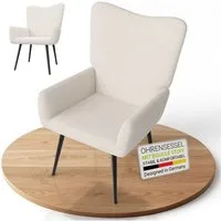 Juskys Ohrensessel Odense, Optionaler Hocker, große Rückenlehne, weicher Stoff, Stahlgestell