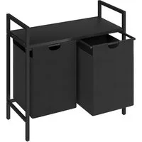 STEELSØN Wäschekorb Rigil aus Metall (2 Fächer (90 L) mit 1 MDF-Ablage, schwarz), auch verfügbar mit 3 oder 4 Fächern, ausziehbar & abnehmbar
