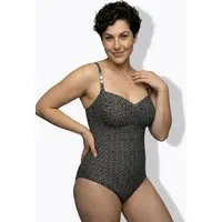 Ulla Popken Badeanzug Badeanzug Zackenmuster Softcups Struktur drapiert