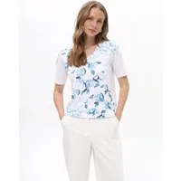Passioni T-Shirt mit Blumen und Leodetails Weißes Sommer T-Shirt im hellblauen Mustermix