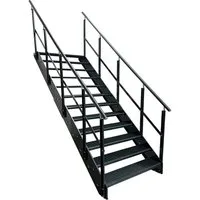 Kaminbau Mierzwa Außentreppe Stahltreppe 12 Stufen Anthrazit mit und ohne Geländer Höhe 228 cm, für Geschosshöhen bis 228 cm, Stufen Gitterroststufen nach DIN 24531, (Stufenbreite und Geländerart wählbar), Aus Premium Materialien hergestellt
