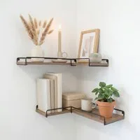Kyto Eckregal Kyto Eckregal 2er-Set L-förmige Regales aus Holz & schwarzem Metall
