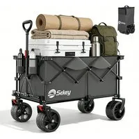 Sekey Bollerwagen Faltbar Handwagen Faltbollerwagen mit extra breiten All-Terrain-Rädern, XXL Plus Bollerwagen 200L 200KG Belastbar, 4-Wege-Sofortaufbau