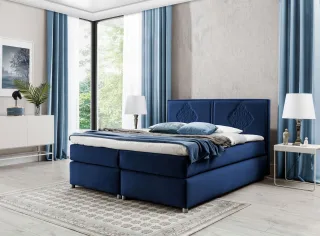 Boxspringbett Schlafzimmerbett Bett DAMIANO DELUX Stoff Dunkelblau 140x200cm