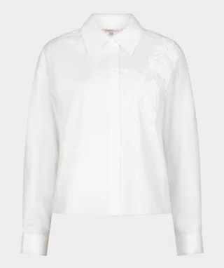 Esqualo - Cropped Bluse mit Blumendetail weiß - Gr. - 36
