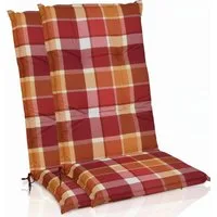Beautissu Hochlehnerauflage 2er Set Hochlehner Auflagen Set 120x50 cm Polster Rot Kariert, 6cm Dicke Polsterauflage rutschfest UV-Lichtecht 5 Stuhlkissen