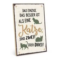 TypeStoff Wandbild Holzschild mit Spruch – Mehr Katzen, Mehr Katzen