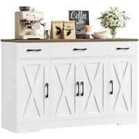 HOMECHO Sideboard, 140cm Breite Küchenschrank 3 Schubladen 4 Türen, Verstellbaren Regalen