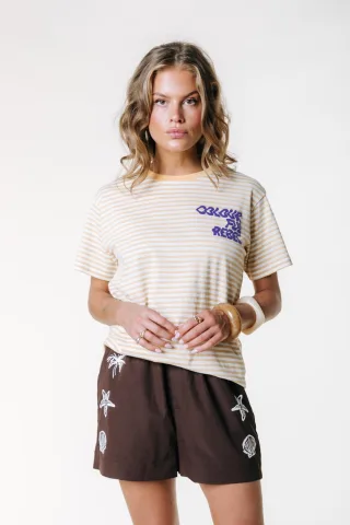 Colourful Rebel - Puff Logo Stripe Loosefit Tee soft yellow - Gr. - M