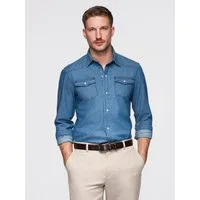 OMBRE Langarmhemd Jeanshemd mit Druckknöpfen und Brusttaschen
