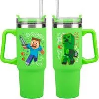 Minecraft Green Multiway Travel Cup Straw, Thermobecher neon-grün, 0,9 Liter