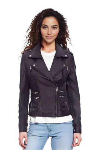 Damen Leder Lila Brando Bikerjacke-Constantia