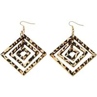 KARMA Ohrring-Set Leo geometrisch 6,5 cm Gold Braun (quadratisch, 2-tlg., Damenohrringe Damenschmuck), Leoparden-Print Modern