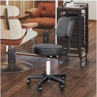 HOMCOM Rollsitz höhenverstellbarer Drehhocker mit Lehne (Rollhocker, 1 St., Arbeitshocker), Schwarz Φ35 x 72-84 cm
