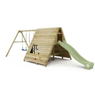 Holz Spielturm Timber Climb mit Tipi-Design - Großer Kletterturm mit 120 cm Podesthöhe, Rutsche & Kletterwand für Kinder im Garten - Wickey