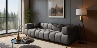 Sofa Designersofa FLOW 3-Sitzer in Stoff Bluvel Dunkelgrau