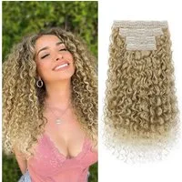 LuxusKollektion Echthaar-Extension Haarverlängerungen Clipin 4tlg 50 CM Mittelblond bis Hellblond