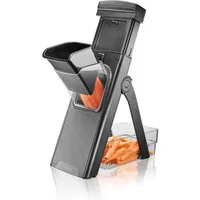 GEFU Gemüsehobel All-in-One, praktischer Gemüse-Hobel, sparsam verstaubar, Kunststoff, (Set, Hobel mit Auffangehälter, Reinigunsbürste und Schutzkappe), leichtes Verstellen der Klingen durch Drehräder auf der Rückseite