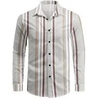 Allthemen Langarmhemd mit mehrfarbigen Blockstreifen Herren Freizeitshemd Regular Fit