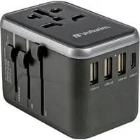 Universal-Reiseadapter UTA-04, Reisestecker schwarz/silber, 3x USB-A, 2x USB-C