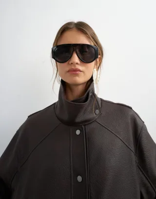 topshop - TSTIMMI COATED FUNNEL JACKET OTW Chocolate Brown - Gr. - M