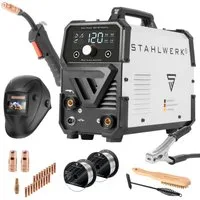 STAHLWERK Fülldrahtschweißgerät Schweißgerät Mini FLUX 120 ST Digital mit 120 A Vollausstattung, 20 - 120 A, Packung, 1-tlg., Vollausstattung, mit synergischem Drahtvorschub