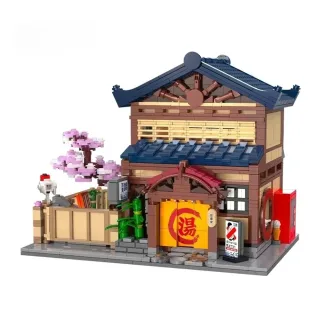 C66012W Moc Japanese Street View Series Bricks Yuzawa Bathhouse House Building Blocks 1249PCS Birthday Christmas Gift Fo