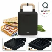 ADE 2-in-1-Kombi-Waffeleisen KG2138, 600 W, Wechselplatten für Belgische Waffeln, XL-Sandwiches, gebratene Eier