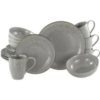 CreaTable Kombiservice Nature Collection, Kombi-Service 16-tlg (16-tlg), 4 Personen, Steinzeug, Handwerklicher Look, Vintage