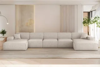 Wohnlandschaft Sofa U-Form CELES PREMIUM XL in Stoff Artico Creme