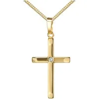 JEVELION Kreuzkette mit Brillant Kreuz Anhänger 750 Gold - Made in Germany (Goldkreuz, für Damen und Herren), Mit Kette vergoldet- Länge wählbar 36 - 70 cm.