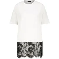 SUBLEVEL T-Shirt Damen Baumwollshirt mit Spitzensaum Basic T-Shirt mit breitem Spitzeneinsatz