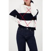 Monari Strickpullover Rundhalsausschnitt, Regular Fit, Bändchengarn mit Intarsie-Muster