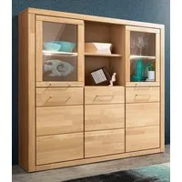 OTTO home Highboard Trondheim,130cm breit,42 cm tief, Fronten Holzmassiv, Metallgriffe, Korpus aus Holzwerkstoff,4 Türen,12 Fächer, Böden teilweise versetzbar