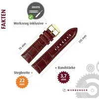 MARBURGER Uhrenarmband 22mm Leder Alligator Prägung