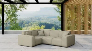 LAGERDEAL Garten Ecksofa SUMMER wetterfester Stoff NXL Toffee kurzer Schenkel...
