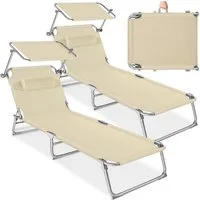 tectake Gartenliege Sonnenliege, verstellbare Rückenlehne mit Kopfpolster, 190 x 68 x, Balkonliege Chloé mit Seitentasche, 2 St., für Außen in Beige, klappbar, verstellbares Sonnendach, widerstandsfähig und UV-beständig